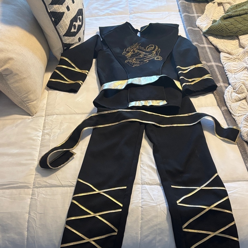 Kids Black and Gold Superhero Costume with Dragon Emblem